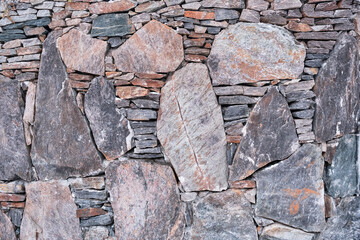 Texture of a gray and brown wall made of stones.