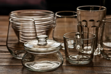 Still life with glassware on a wooden table