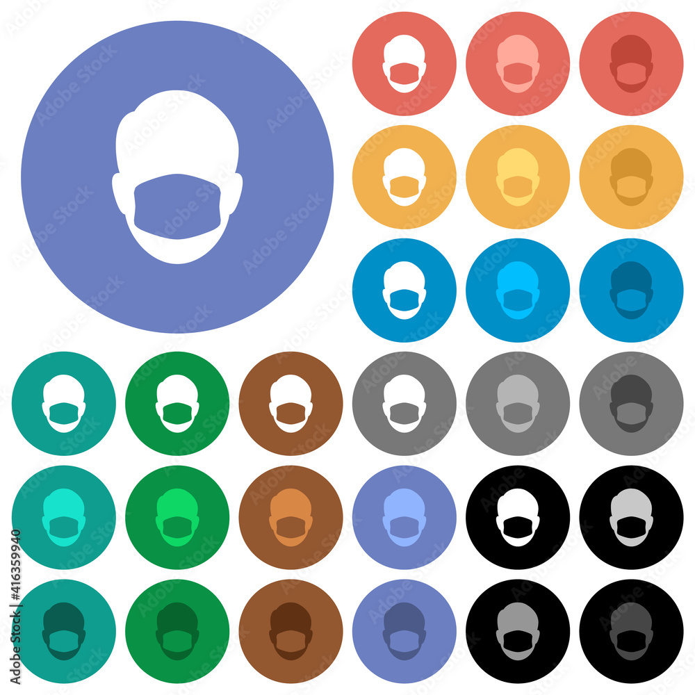 Sticker face with medical mask round flat multi colored icons