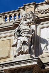 sculpture detail on the facade of Trevi Fountain (Fontana di Trevi) in Rome, Italy
