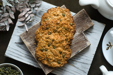 Oatmeal cookies with pumpkin seeds and sesame seeds