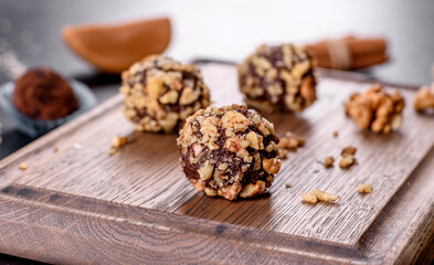 Tasty fresh handmade sweet candy with cheese filling and sprinkling