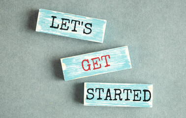 let's get started text on wooden block, business concept - obrazy, fototapety, plakaty