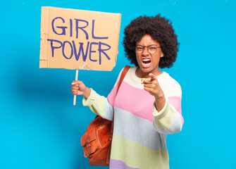 young pretty afro woman girl power concept