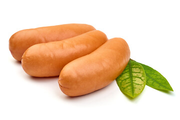 Boiled pork sausages, isolated on white background. High resolution image