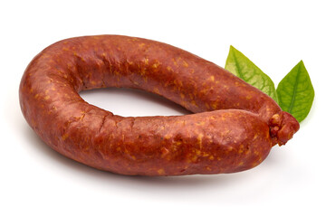 Smoked German Sausages, isolated on white background