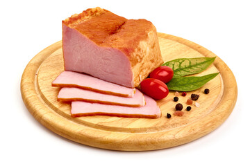 Smoked pork loin, isolated on white background. High resolution image