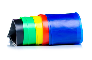 Fitness elastic bands on white background isolation