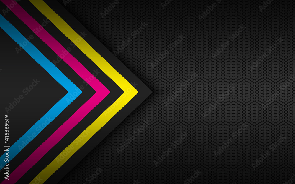 Wall mural modern technology background with cmyk arrows and polygonal grid. abstract widescreen background