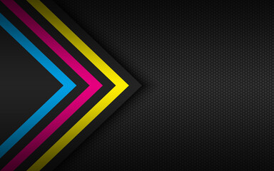 Modern technology background with cmyk arrows and polygonal grid. Abstract widescreen background - obrazy, fototapety, plakaty