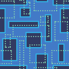 Art seamless mosaic pattern. Geometric simple abstract texture background. Blue squares, rectangles and dots.
