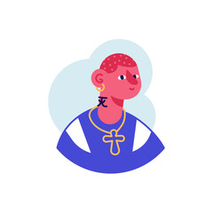 Avatar vector icon of Caucasian man rapper with tattoo