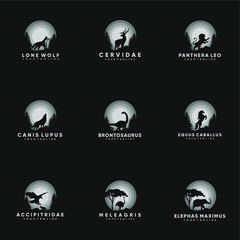 Badges Animal Silhouette Vector Illustration Logo Designs, Sunrise and sunset. Landscape wallpaper. Illustration vector style. Colorful view background