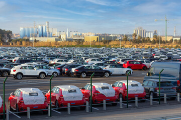 New cars for sale in a parking