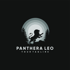 Animal Silhouette Vector Illustration Logo Designs, Lion Logo, Sunrise and sunset. Landscape wallpaper. Illustration vector style. Colorful view background