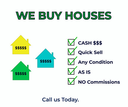 We buy houses image. Real estate ad template for advertising.