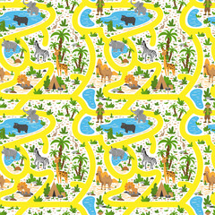 Wild animals for kids. Seamless pattern with african animals. Template for wallpaper, wrapping paper, decorations
