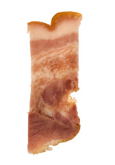Slice of bacon with meat layers on white plate isolated