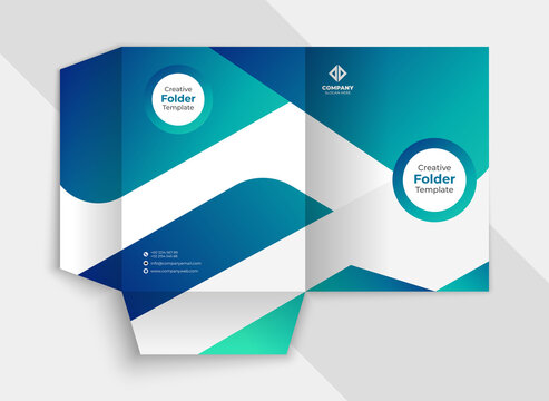 Business Stationery Folder Pocket Template Design With Blue Gradient Color
