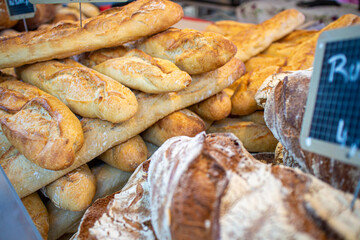Baguette and other breads at a gourmet market