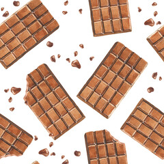 Watercolor chocolate seamless pattern. Watercolour repeating background.