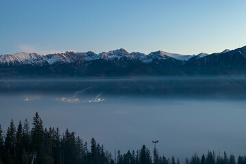 Polish Tatra Mountains from Gubałówka at dusk