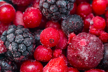 Closeup frozen mixed fruit berries 