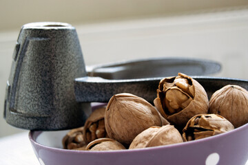 plate of concrete crushed walnuts