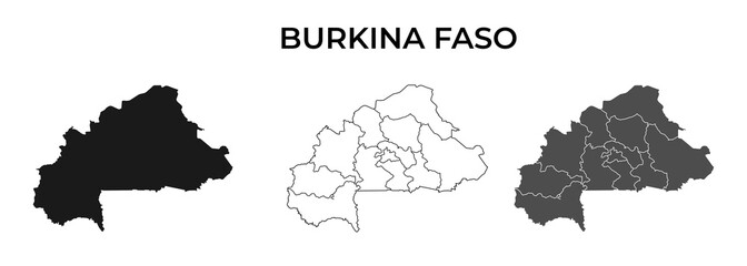 Burkina Faso Blank Map Vector Black Silhouette and Outline Isolated on White