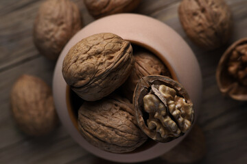 top view of textured nuts in a clay jug