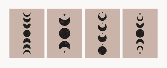 Fototapeta Abstract moon phases posters. Mid century lunar minimalist art decor, mystic contemporary print. Vector design obraz