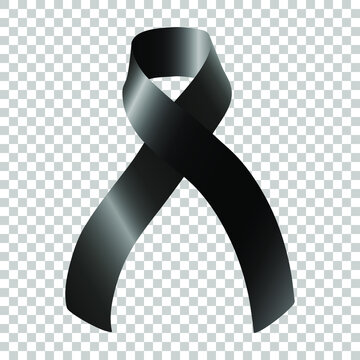 Mourning Ribbon Or Black Ribbon On Transparent Background; EPS 10 Vector.