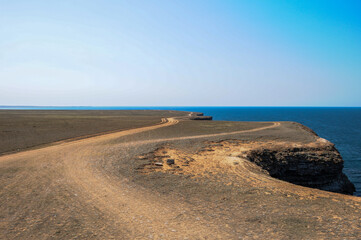 Breathtaking beautiful panorama view of wild romantic coastal cliff landscape of west Crimea