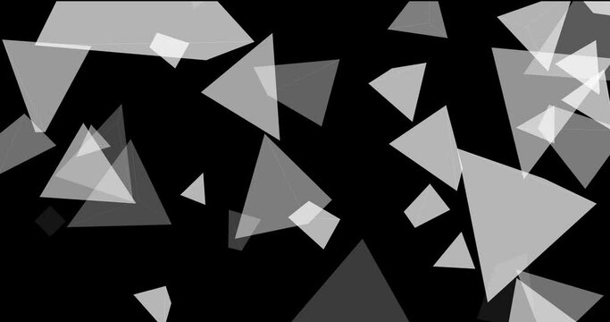 Flying geometric shapes, triangles and squares. Broken geometric shapes motion animation. Horizontal composition, 4k video quality