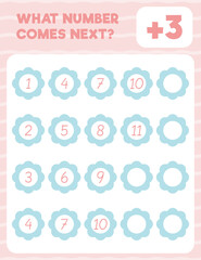 Math worksheet practice print page. What number comes next? Count and write.