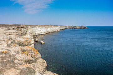 Fototapeta na wymiar Breathtaking beautiful panorama view of wild romantic coastal cliff landscape of west Crimea