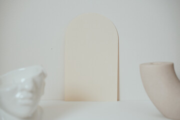 Blank white card in boho style interior