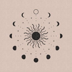 Abstract boho moon phases. Mystic contemporary sun moon symbols, bohemian magic poster decor. Vector illustration © Yelyzaveta