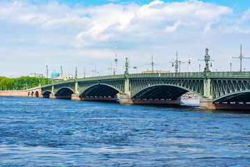 Fototapeta na wymiar Troitskiy (Trinity) bridge over Neva river, Saint Petersburg, Russia