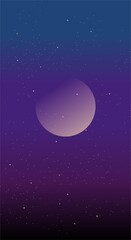 Galaxy illustration in flat style with design moon and stars in night view. Aesthetic and beautiful dark background. Banner template for mobile phone screen saver theme, lock screen and wallpaper. 