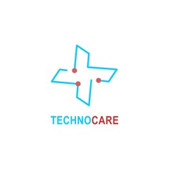 Obraz premium Healthcare technology logo. Suitable for your health care company. Medicine tech minimalist and flat stylish design vector logo sign. Medical techno care logo. Logotype for clinic, hospital or doctor.