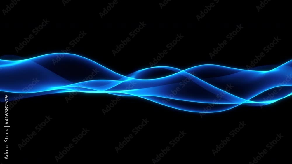 Wall mural seamless loop animation. abstract colorful wavy background in blue on black backdrop. modern colorfu