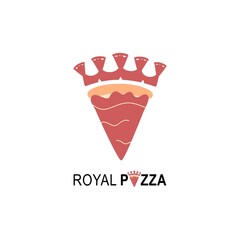 Royal Pizza logo for cafe packaging and restaurant menu. Fast food logo with modern flat style vector illustration. Pizza crown logo for Italian pizzeria with minimalistic flat style pizza restaurant.