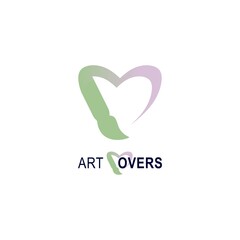 Art lovers logo for packaging, brand business and company. Art logo with heart and paint brush minimalistic modern flat style vector illustration. Creativity and art logo design template. 
