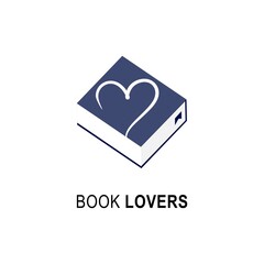 Book lovers logo design template. Book icon and heart emblem for courses, classes and schools vector illustration. Nerd, e-book, business company, library, book store and love learning concept.