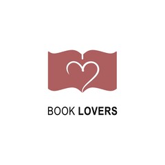 Book lovers logo design template. Book icon and heart emblem for courses, classes and schools vector illustration. Nerd, e-book, business company, library, book store and love learning concept.