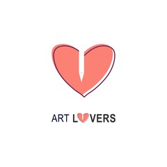 Art lovers logo for packaging, brand business and company. Art logo with heart and paint brush minimalistic modern flat style vector illustration. Creativity and art logo design template. 