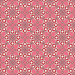 Fototapeta na wymiar Seamless pattern in oriental style, stars from rhombuses in red and white, pink background.
