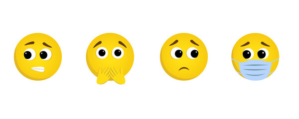Set of emoticons with negative emotions: fear, anxiety, shock, fear, stress. Vector illustration on a white background. Human response to coronovirus concept