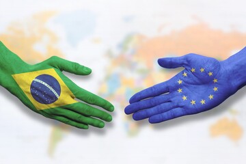 Brazil and European Union - Flag handshake symbolizing partnership and cooperation